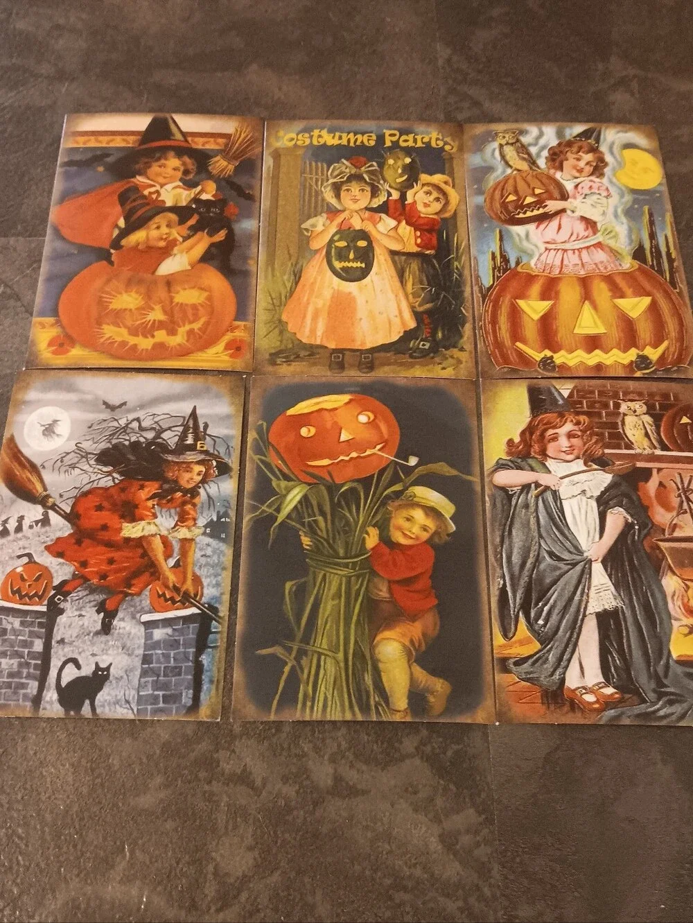 Halloween Postcard Lot Of 6, Vintage Inspired Art 4x6, Pumpkin Witchy Note Cards